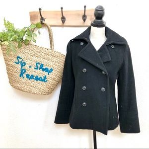 Jcrew wool black pea coat long sleeves Sz small s